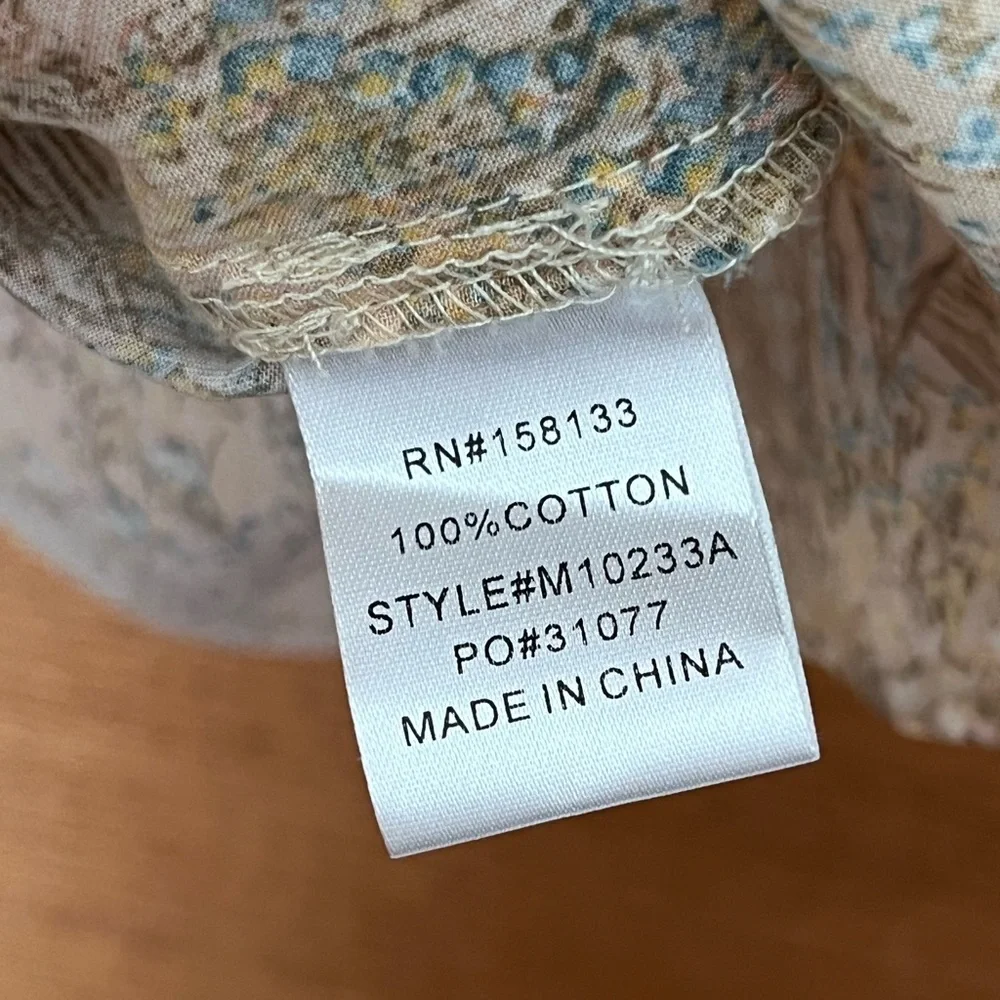 Moodie cotton Smocked Neck Flutter Sleeve Dress - Light Blue & Cream Floral - Picture 3 of 5